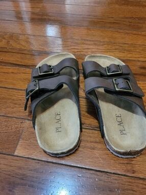 Childern's Place Kids Dark Brown Double Buckle Slide Sandals